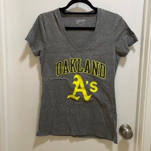 Gray Oakland Athletics shirt sleeve V-neck